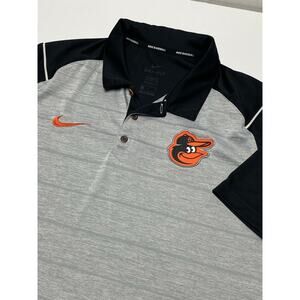 Baltimore Orioles Nike Dri Fit Polo Mens Large Black Gray Shirt MLB Baseball